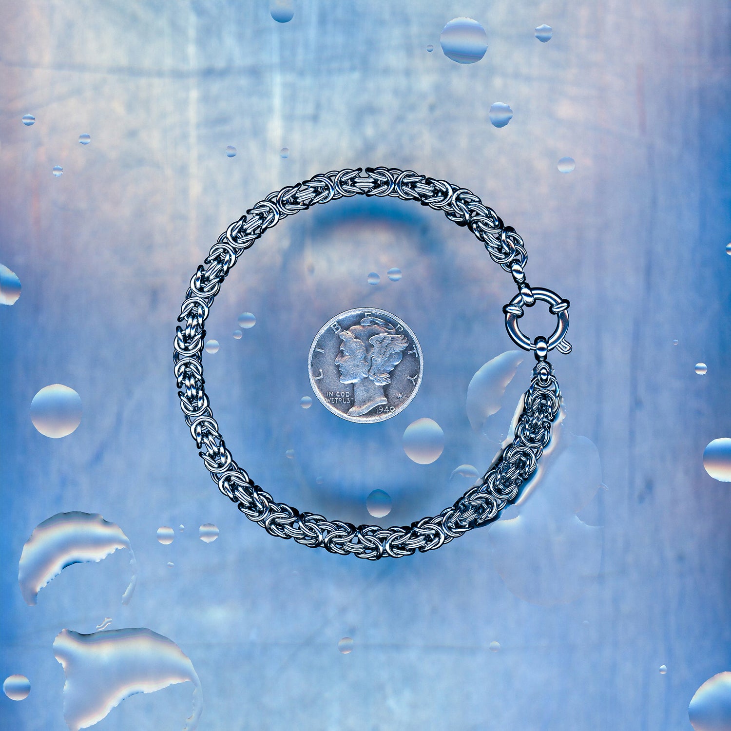 PRODUCT SHOT CLOSEUP SCAN OF GHOST LINK BRACELET 304 STAINLESS STEEL CHAIN MAILLE JEWELRY BYZANTINE SMALL WEAVE