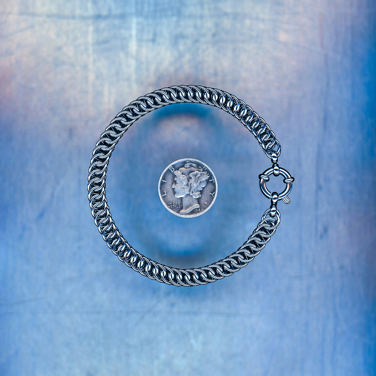 PRODUCT SHOT CLOSEUP SCAN OF OFFLINE LINK BRACELET 304 STAINLESS STEEL CHAIN MAILLE JEWELRY HALF PERSIAN 4 IN 1 SMALL WEAVE