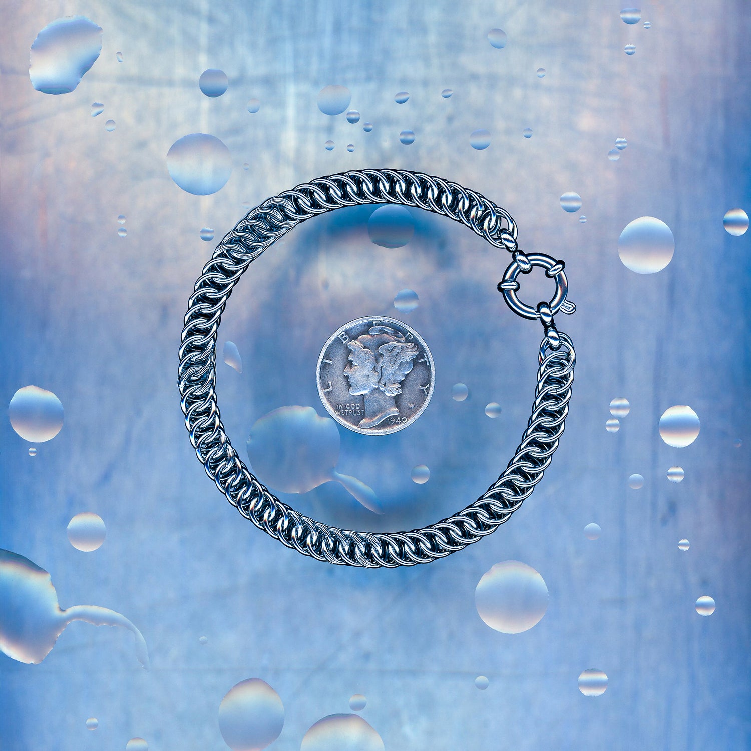 PRODUCT SHOT CLOSEUP SCAN OF OFFLINE LINK BRACELET 304 STAINLESS STEEL CHAIN MAILLE JEWELRY HALF PERSIAN 4 IN 1 SMALL WEAVE