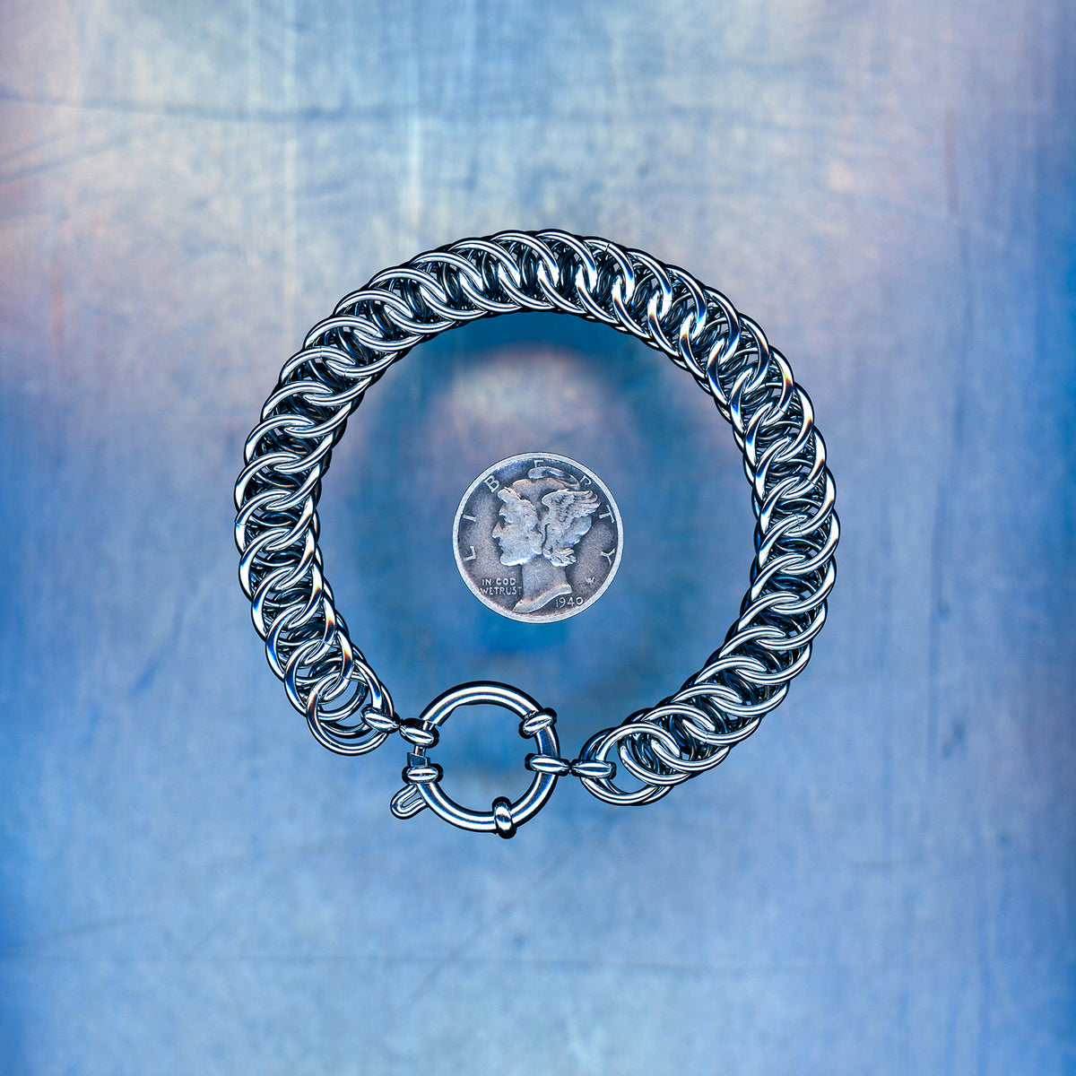 PRODUCT SHOT CLOSEUP SCAN OF OFFLINE WAVE BRACELET 304 STAINLESS STEEL CHAIN MAILLE JEWELRY HALF PERSIAN 4 IN 1 LARGE WEAVE