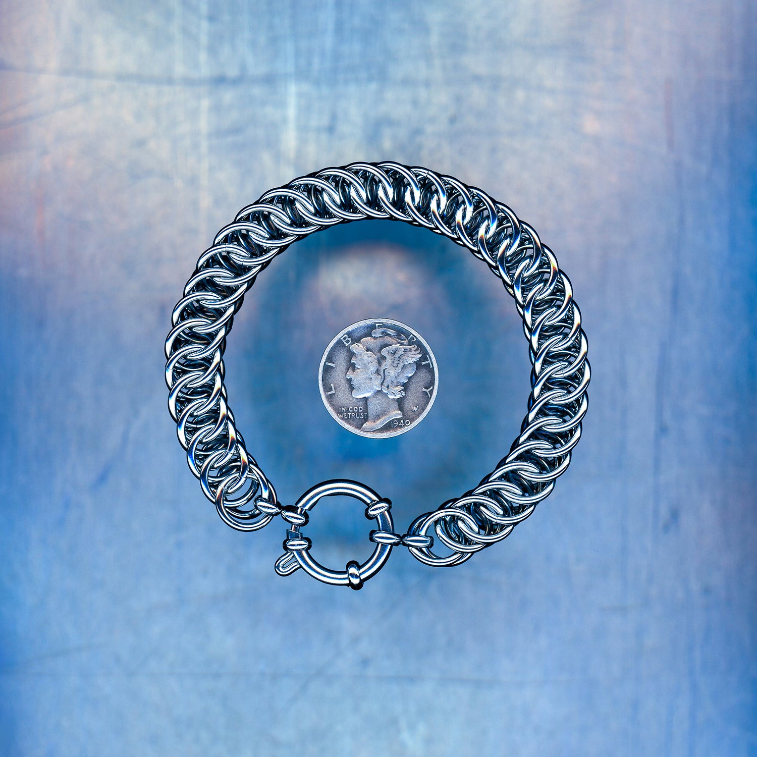 PRODUCT SHOT CLOSEUP SCAN OF OFFLINE WAVE BRACELET 304 STAINLESS STEEL CHAIN MAILLE JEWELRY HALF PERSIAN 4 IN 1 LARGE WEAVE