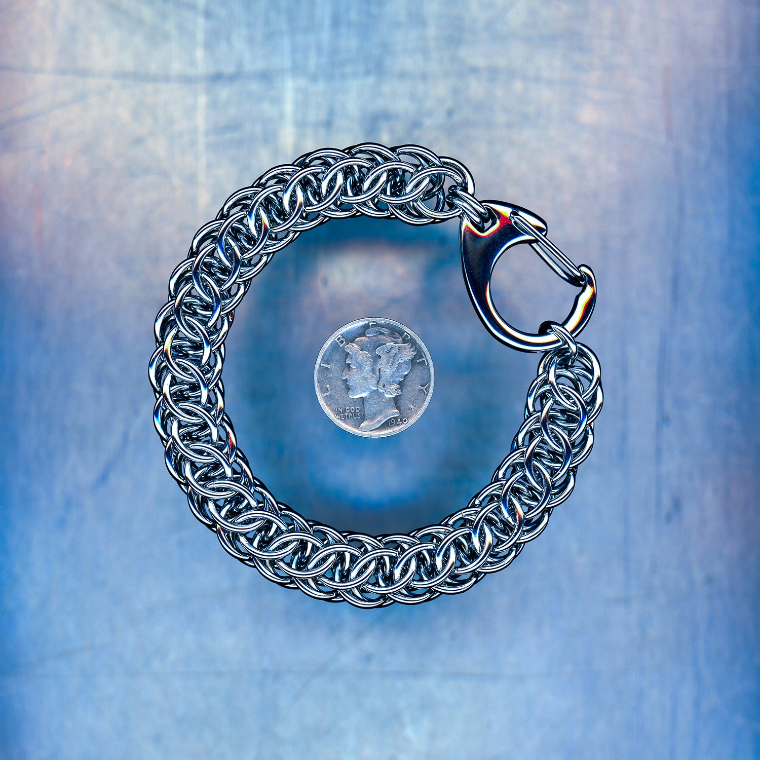 PRODUCT SHOT CLOSEUP SCAN OF REBOOT VOID BRACELET 304 STAINLESS STEEL CHAIN MAILLE JEWELRY FLAT FULL PERSIAN 5 IN 1