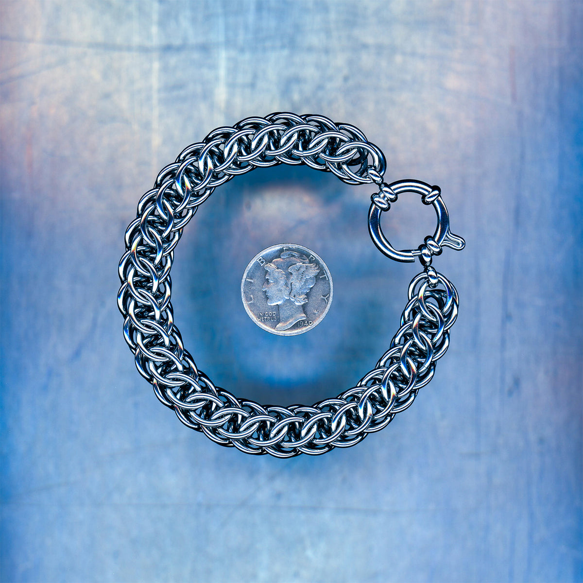 PRODUCT SHOT CLOSEUP SCAN OF REBOOT VOID BRACELET 304 STAINLESS STEEL CHAIN MAILLE JEWELRY FLAT FULL PERSIAN 5 IN 1 TIGHT
