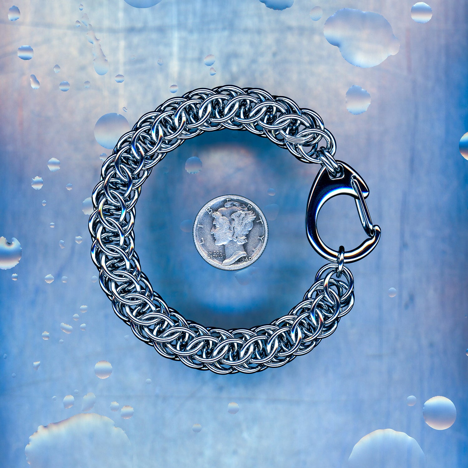 PRODUCT SHOT CLOSEUP SCAN OF REBOOT VOID BRACELET 304 STAINLESS STEEL CHAIN MAILLE JEWELRY FLAT FULL PERSIAN 5 IN 1