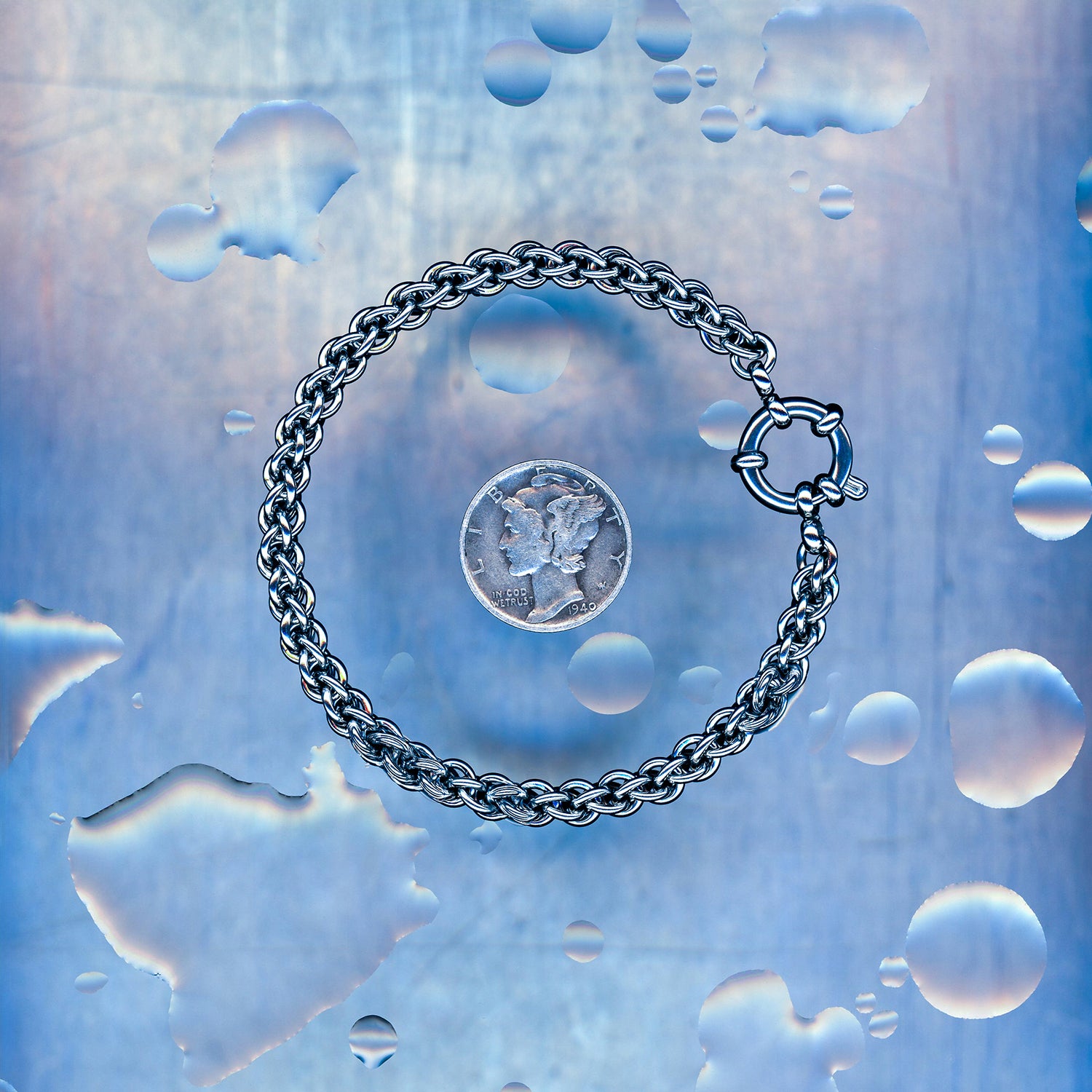 PRODUCT SHOT CLOSEUP SCAN OF TERMINAL LINK BRACELET 304 STAINLESS STEEL CHAIN MAILLE JEWELRY JPL3 WEAVE JENS PIND LINKAGE SMALL WEAVE